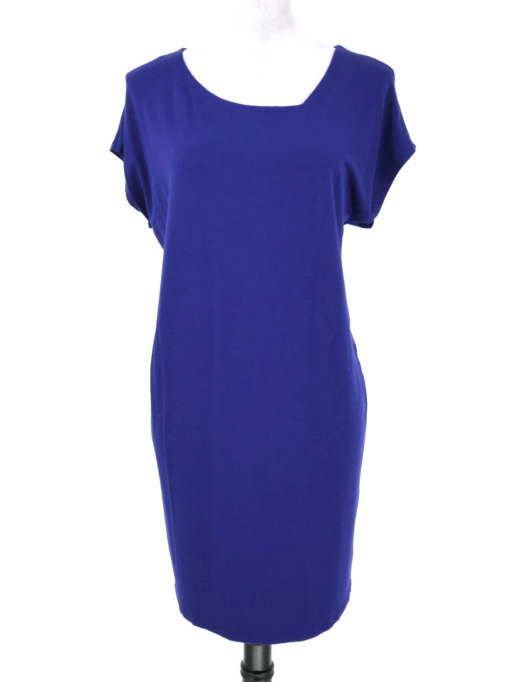 Eileen Fisher Dress Petites PS SP Blue Stretch Knit T-shirt Asymmetric Neckline